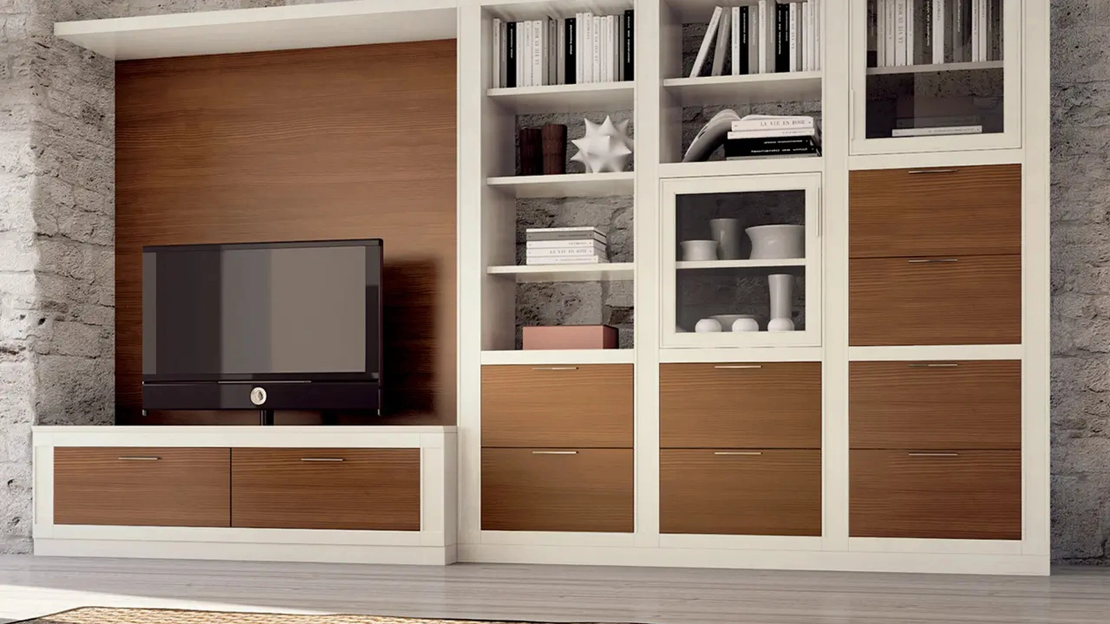 Parete Attrezzata in legno bicolore Melograno composizione 09 di Le Fablier