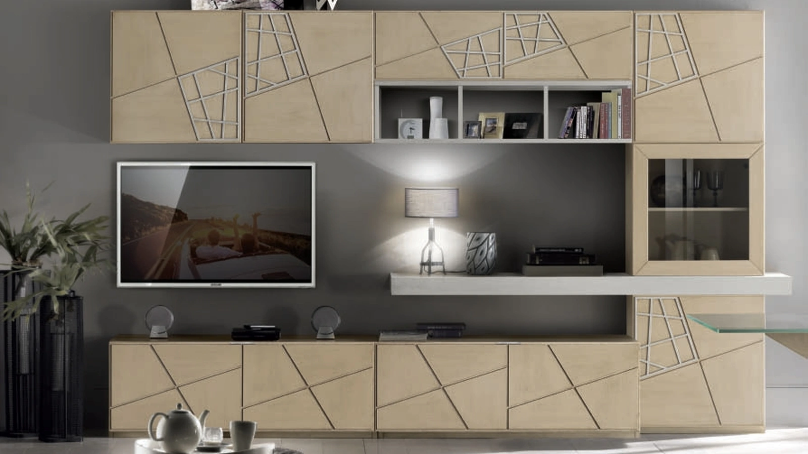 Parete Attrezzata Vogue Project IM8006 in legno con intagli e decori di Imba Srl