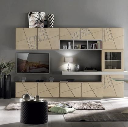 Parete Attrezzata Vogue Project IM8006 in legno con intagli e decori di Imba Srl