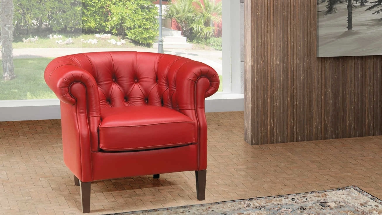 Poltroncina in pelle imbottita e trapuntata Hermione di Tancredi salotti