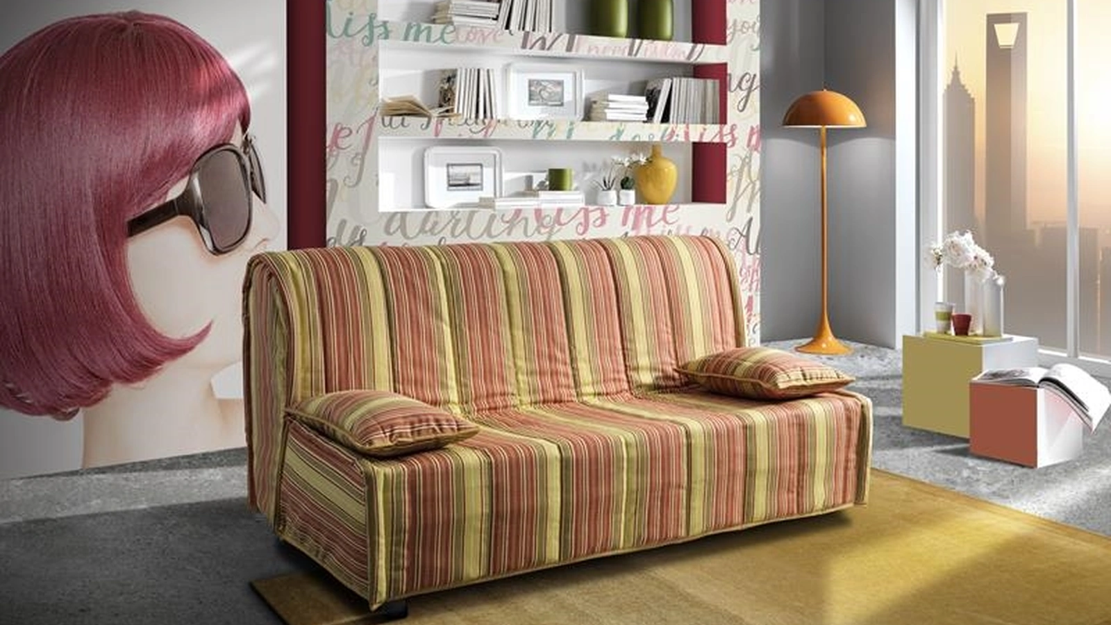 Divano Letto Cucciolo 01 in tessuto a righe colorate di Hoppla