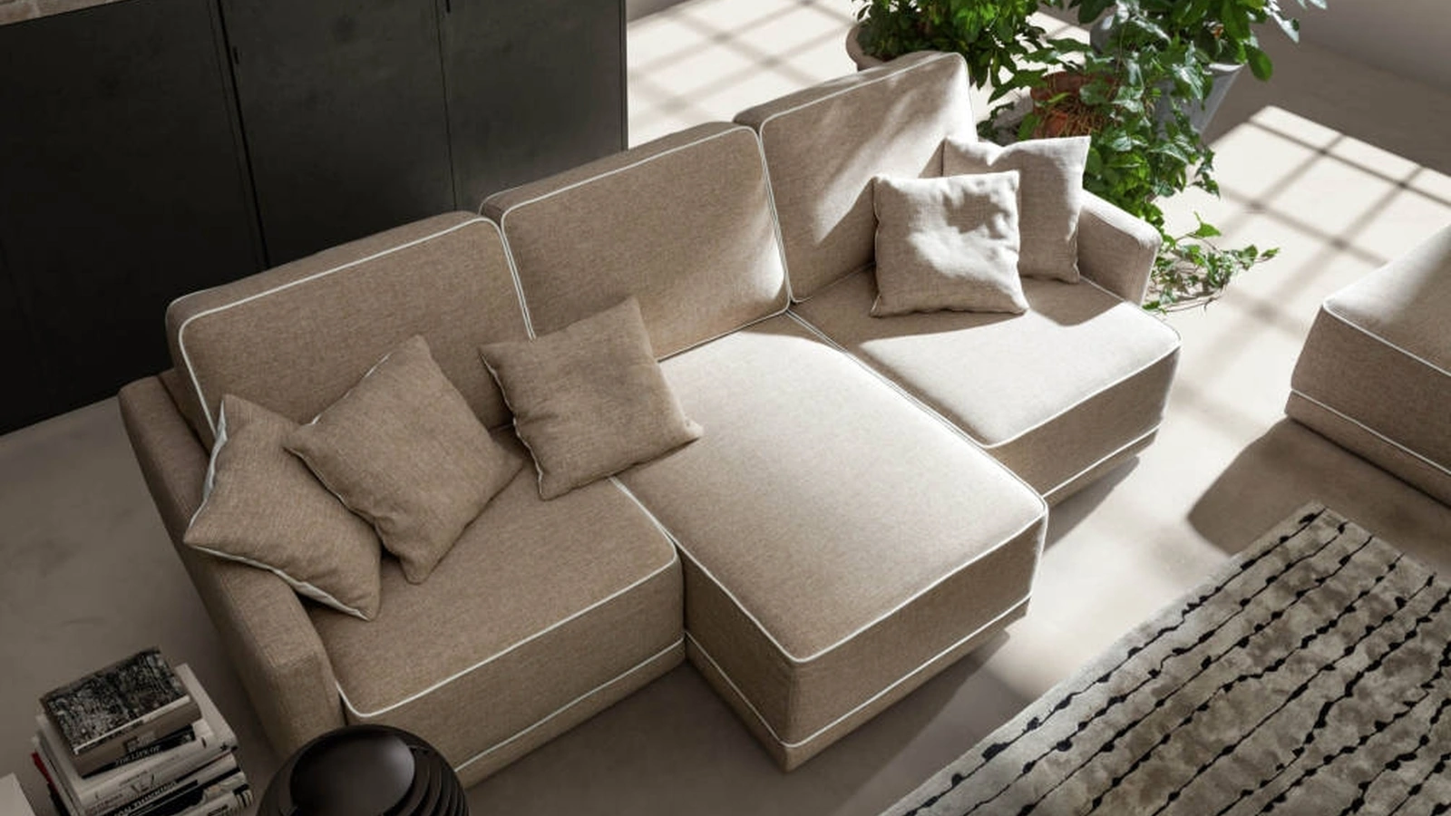 Divano lineare in tessuto con sedute estraibili Double di Samoa