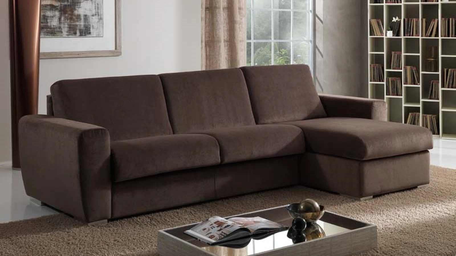 Divano Letto Hanoi in tessuto con penisola di Hoppla