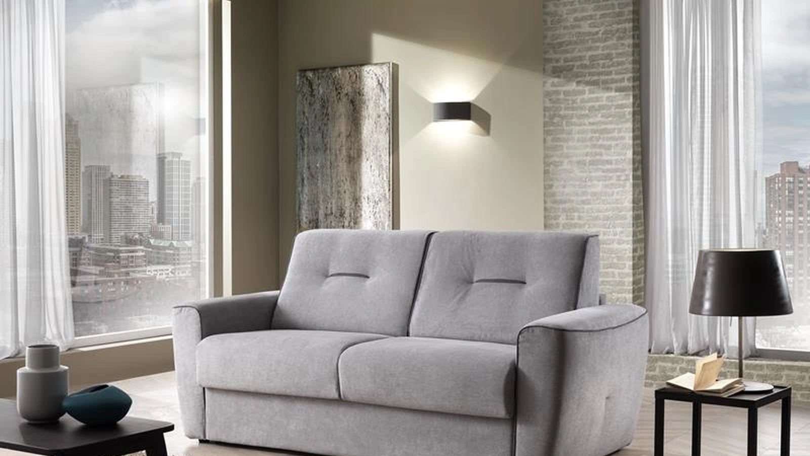 Divano Letto in tessuto con braccioli Hassenzio 01 di Hoppla