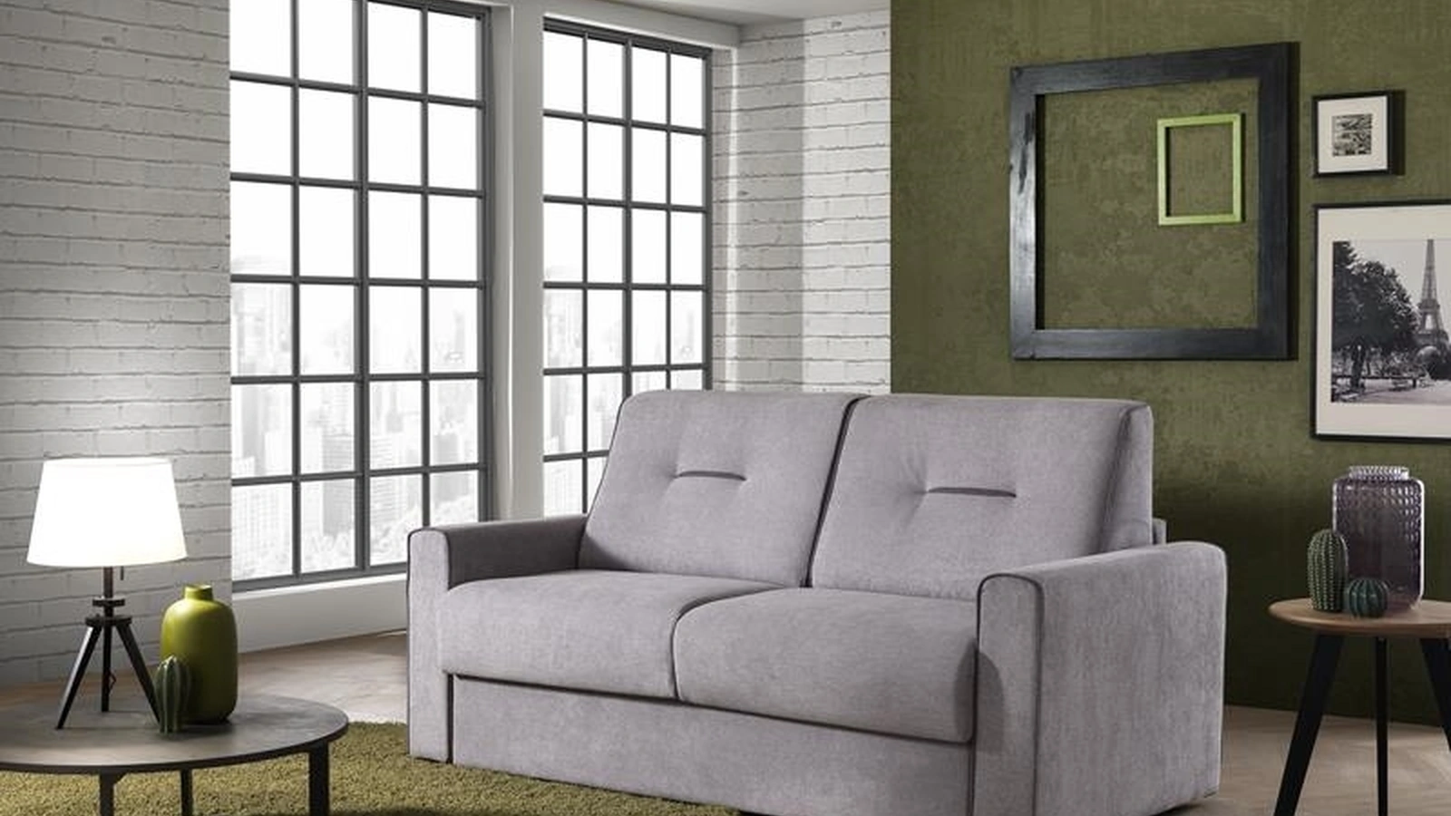 Divano Letto in tessuto con braccioli squadrati Hassenzio 03 di Hoppla