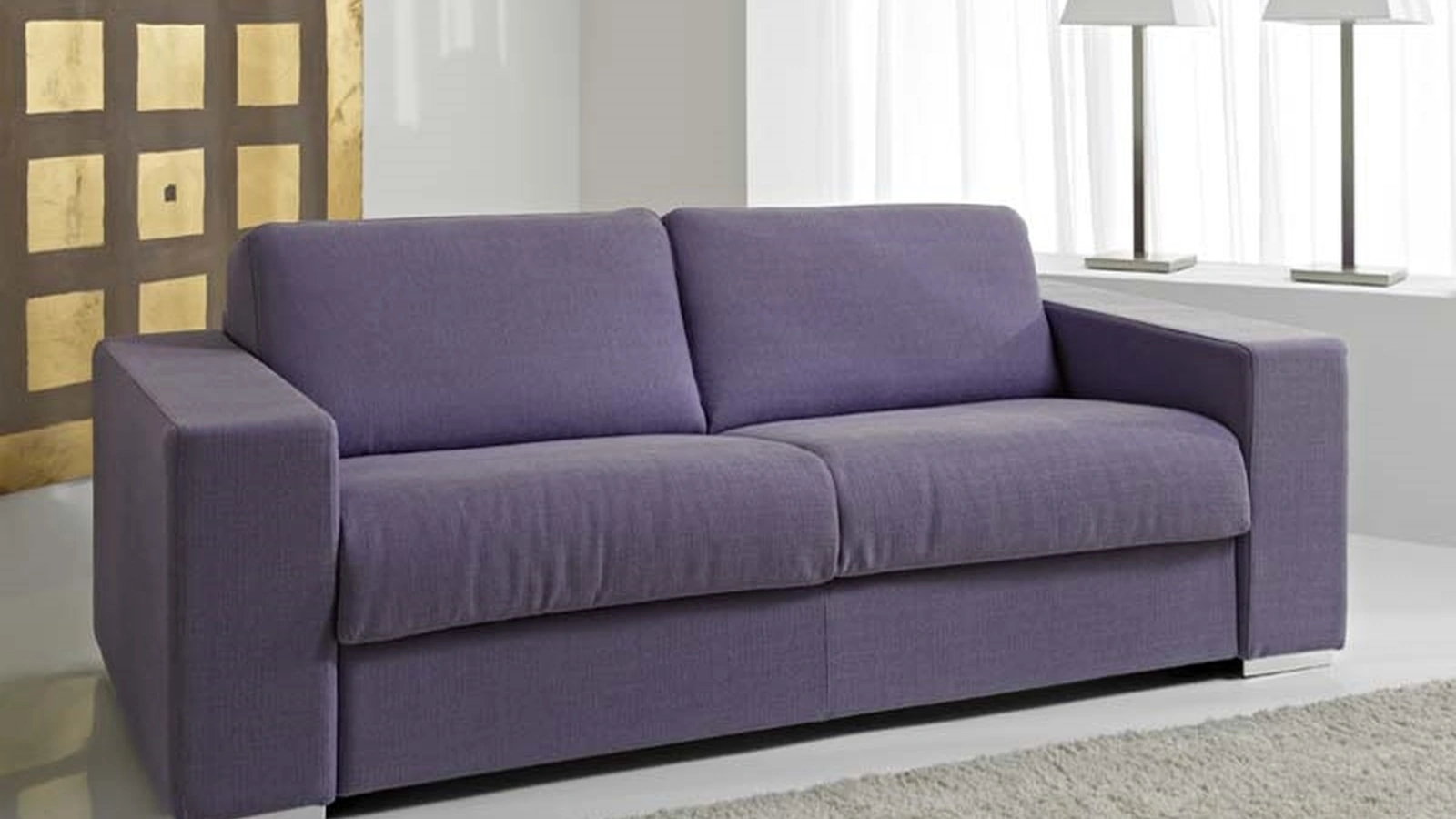 Divano Letto lineare in tessuto viola imbottito Hawaii di Hoppla