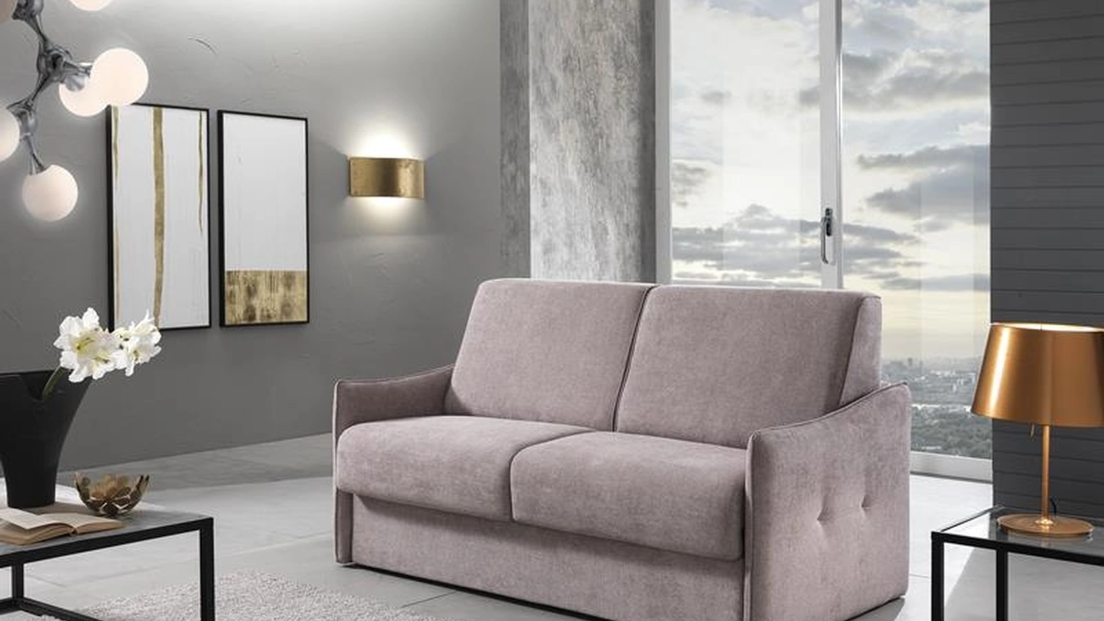 Divano Letto in tessuto con braccioli stretti Hoppio 02 di Hoppla