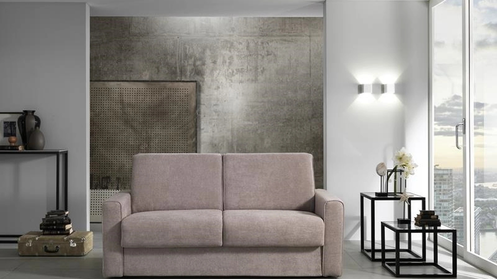 Divano Letto in tessuto con braccioli squadrati Hoppio 03 di Hoppla