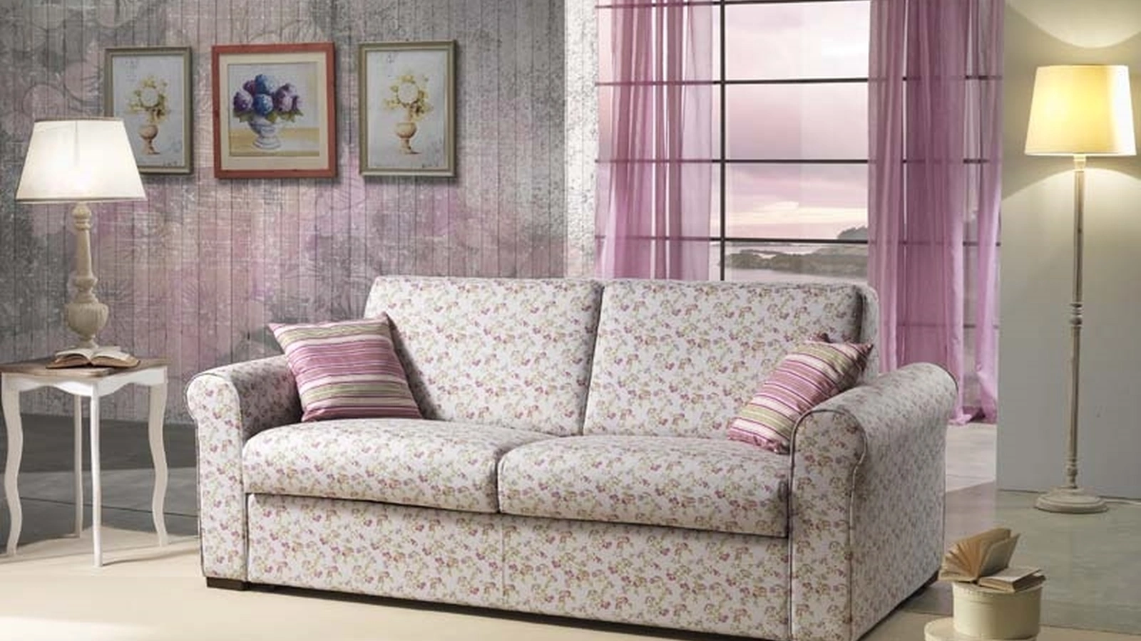 Divano Letto in tessuto floreale rosa Sesamo di Hoppla