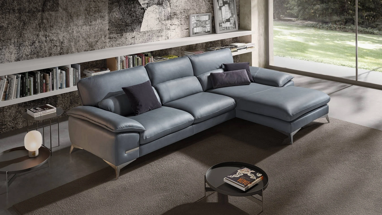 Divano in pelle con penisola Anita di Tancredi salotti