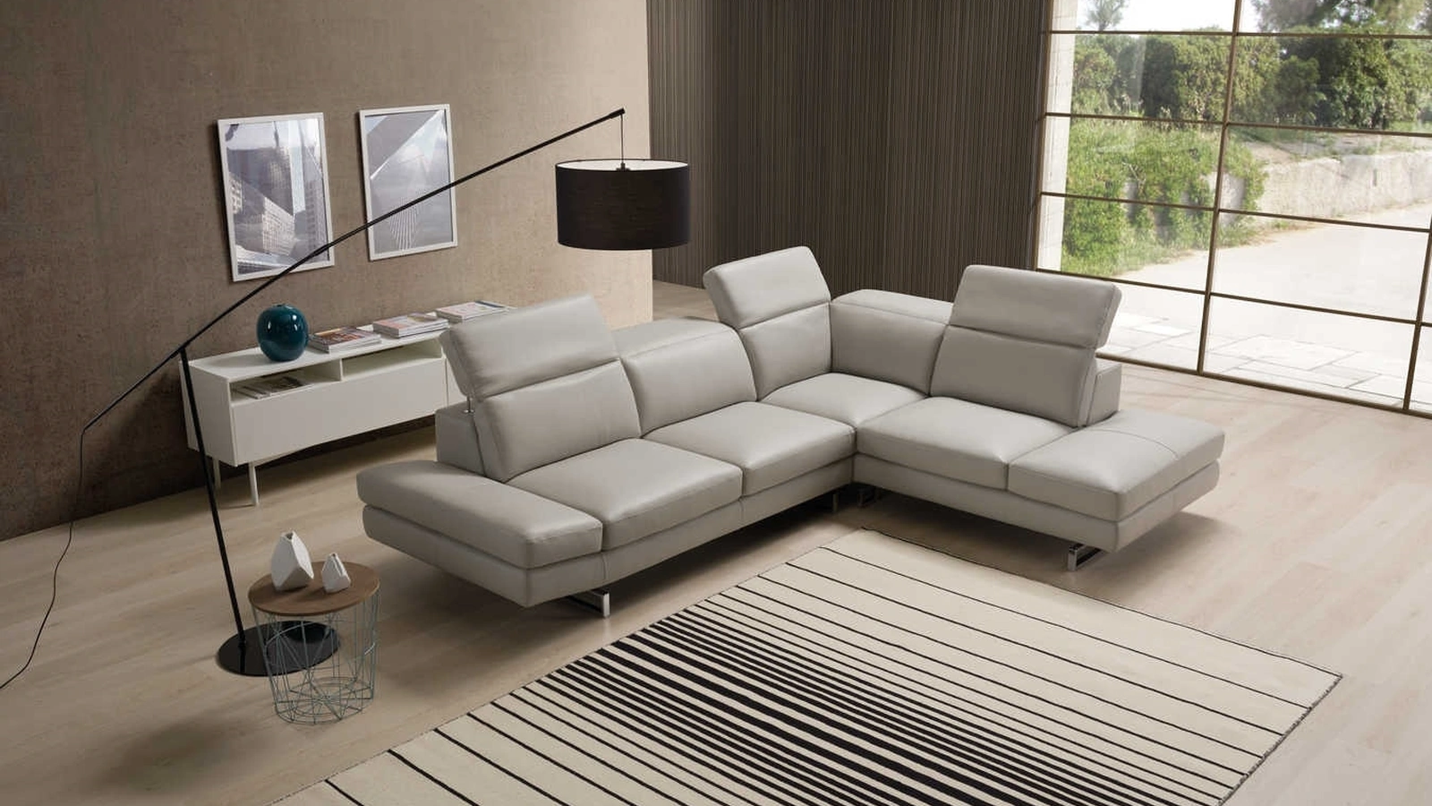 Divano angolare in pelle con poggiatesta reclinabili Capri di Tancredi salotti