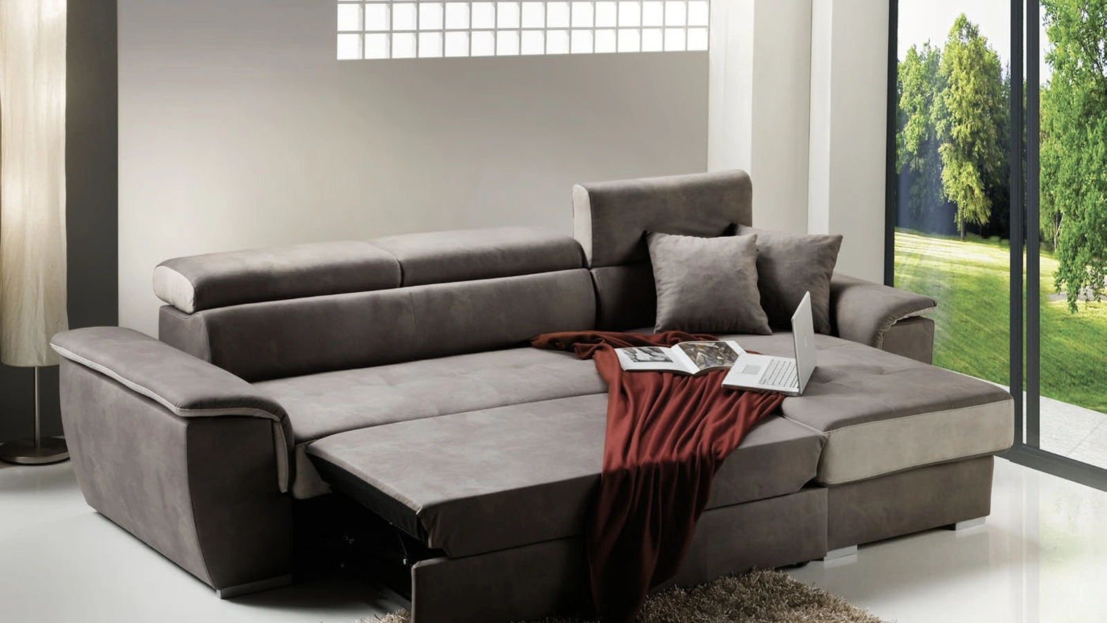 Divano in ecopelle con penisola e seduta estraibile Urban Style SD187 Imba Srl