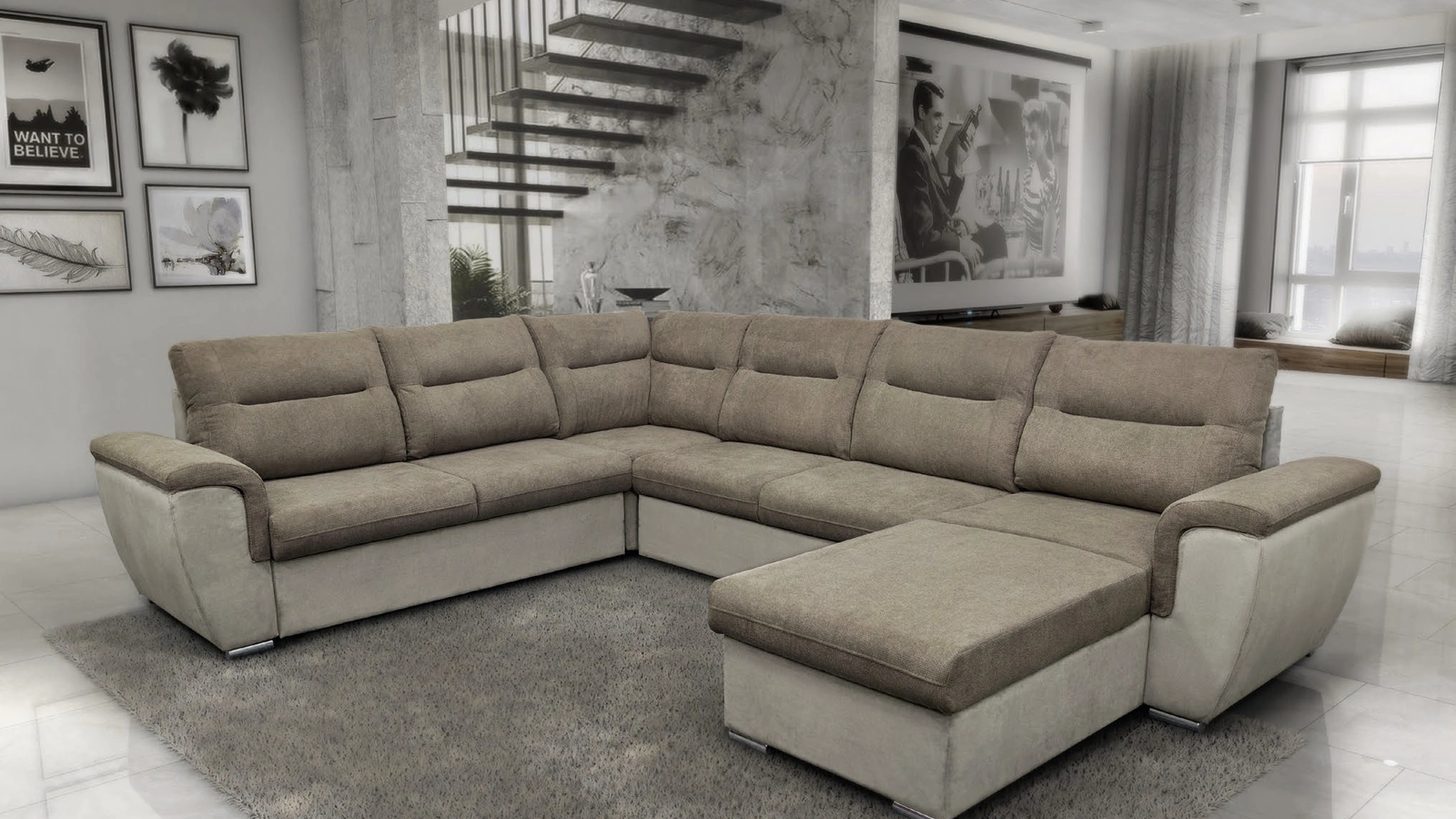 Divano angolare con penisola Urban Style SD180 in tessuto antimacchia di Imba Srl