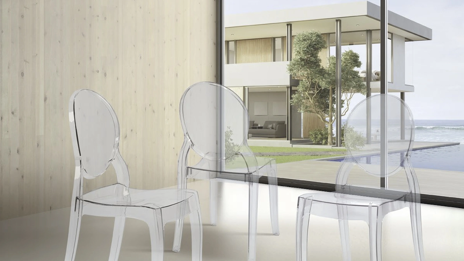 Sedia impilabile di design Urban Style SD70 in polipropilene trasparente di Imba Srl