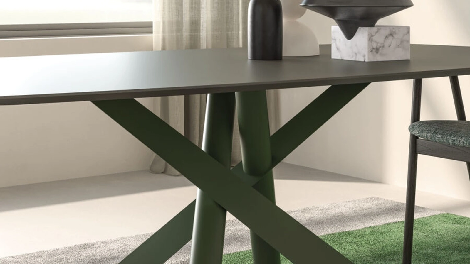 Tavolo Diago Ellittico in laccato Tufo e Pino di Orme