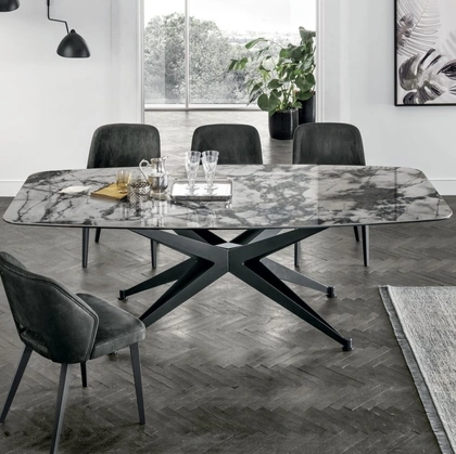 Tavolo Halley con piano in gres e base in metallo laccato antracite di Tomasella