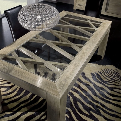 Tavolo rettangolare Icon 2|0 IM4312 in legno con top in cristallo di Imba Srl