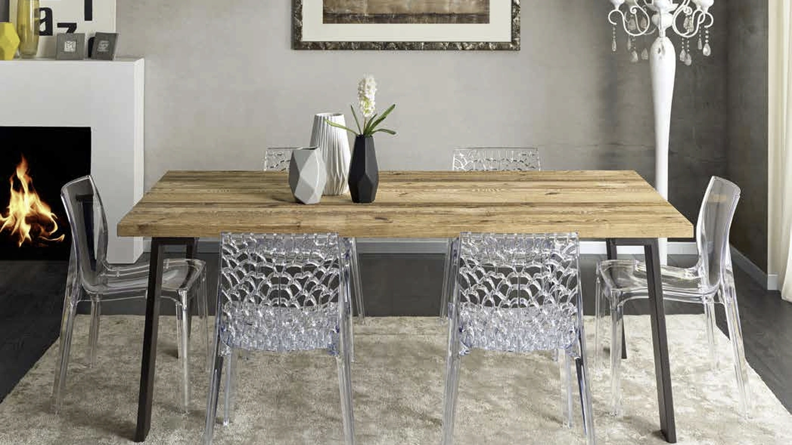 Tavolo Marte PT003 con top in legno di Conefera vecchia e base in Ferro di Imba Srl