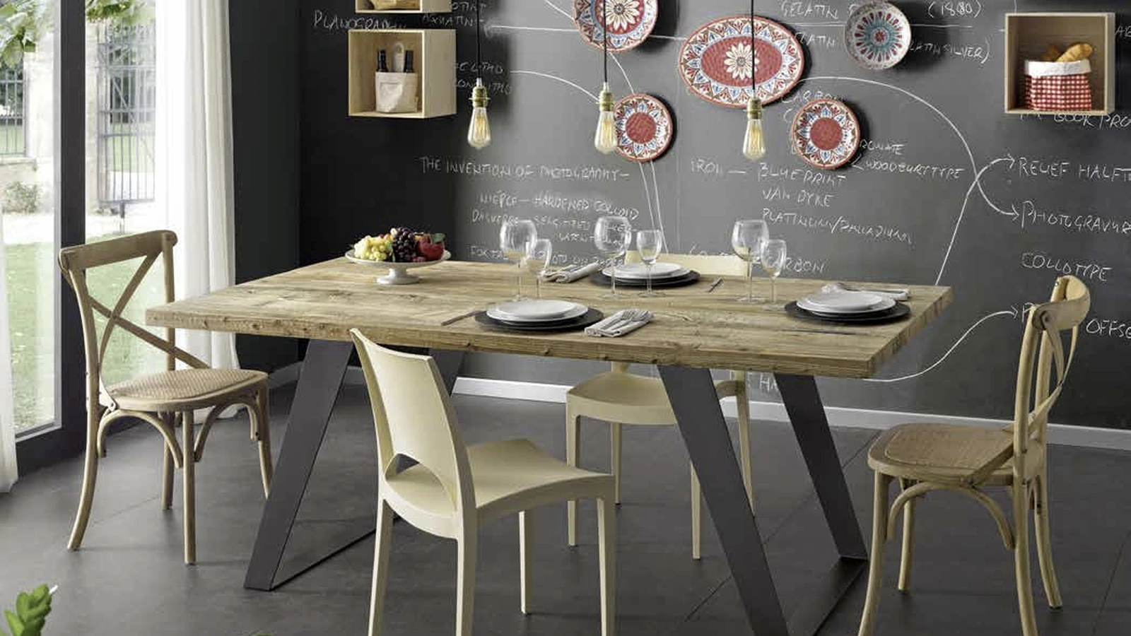 Tavolo Marte PT001 con top in legno di Ontano e base in Ferro di Imba Srl