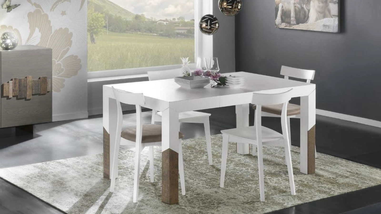 Tavolo allungabile Trend Style Storia TR1086 in legno finitura Bianco con inserto in Noce antico di Imba Srl