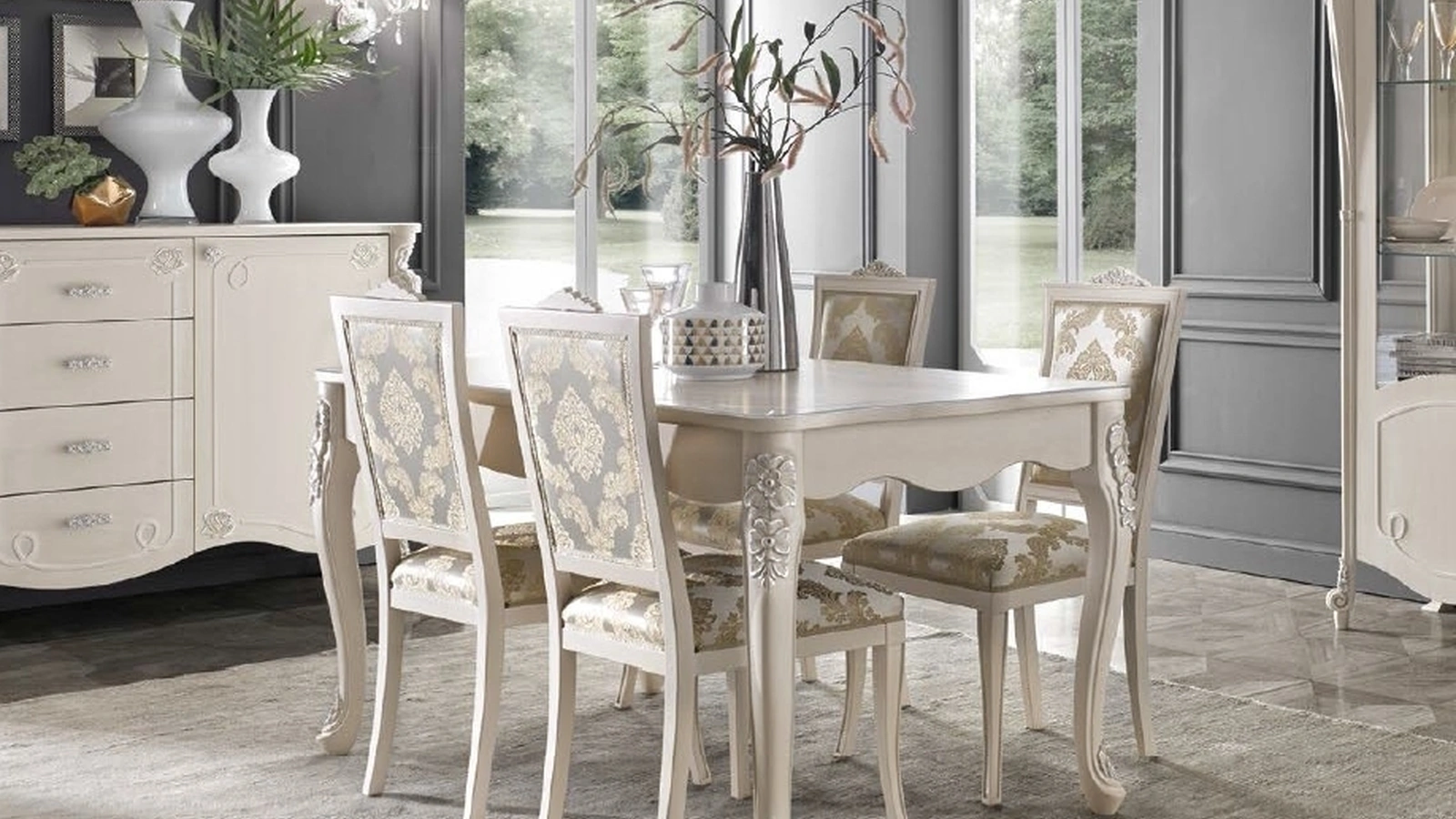 Tavolo allungabile Trend Style TR1249 in legno con intarsio floreale di Imba Srl