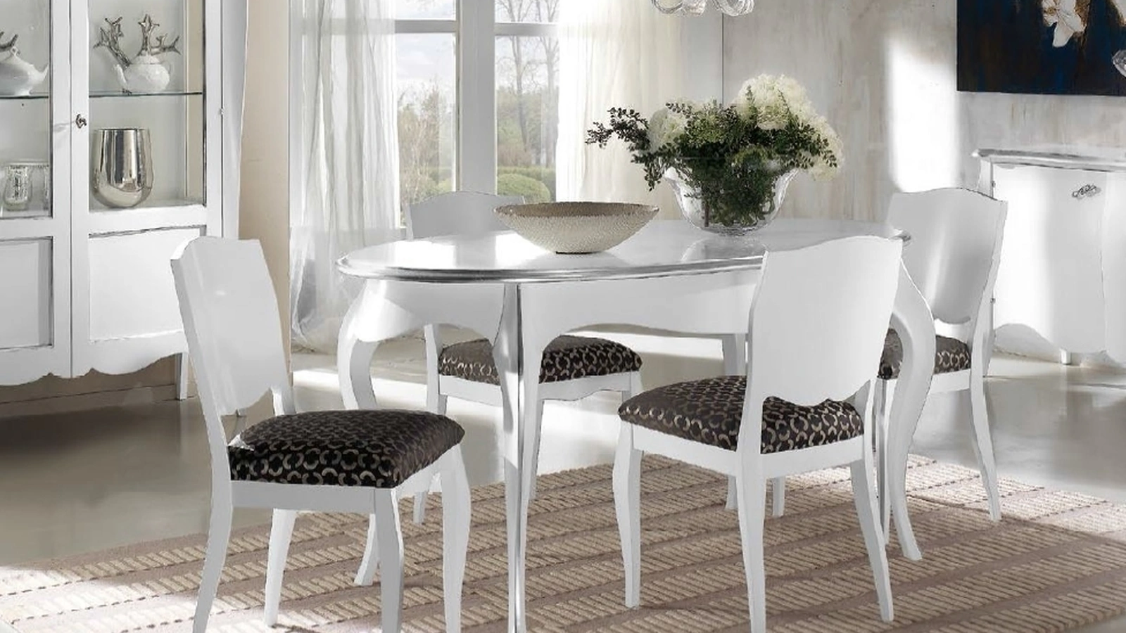 Tavolo ovale allungabile Trend Style TR1297 in legno  finitura laccato Bianco e Argento di Imba Srl