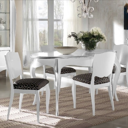 Tavolo ovale allungabile Trend Style TR1297 in legno  finitura laccato Bianco e Argento di Imba Srl