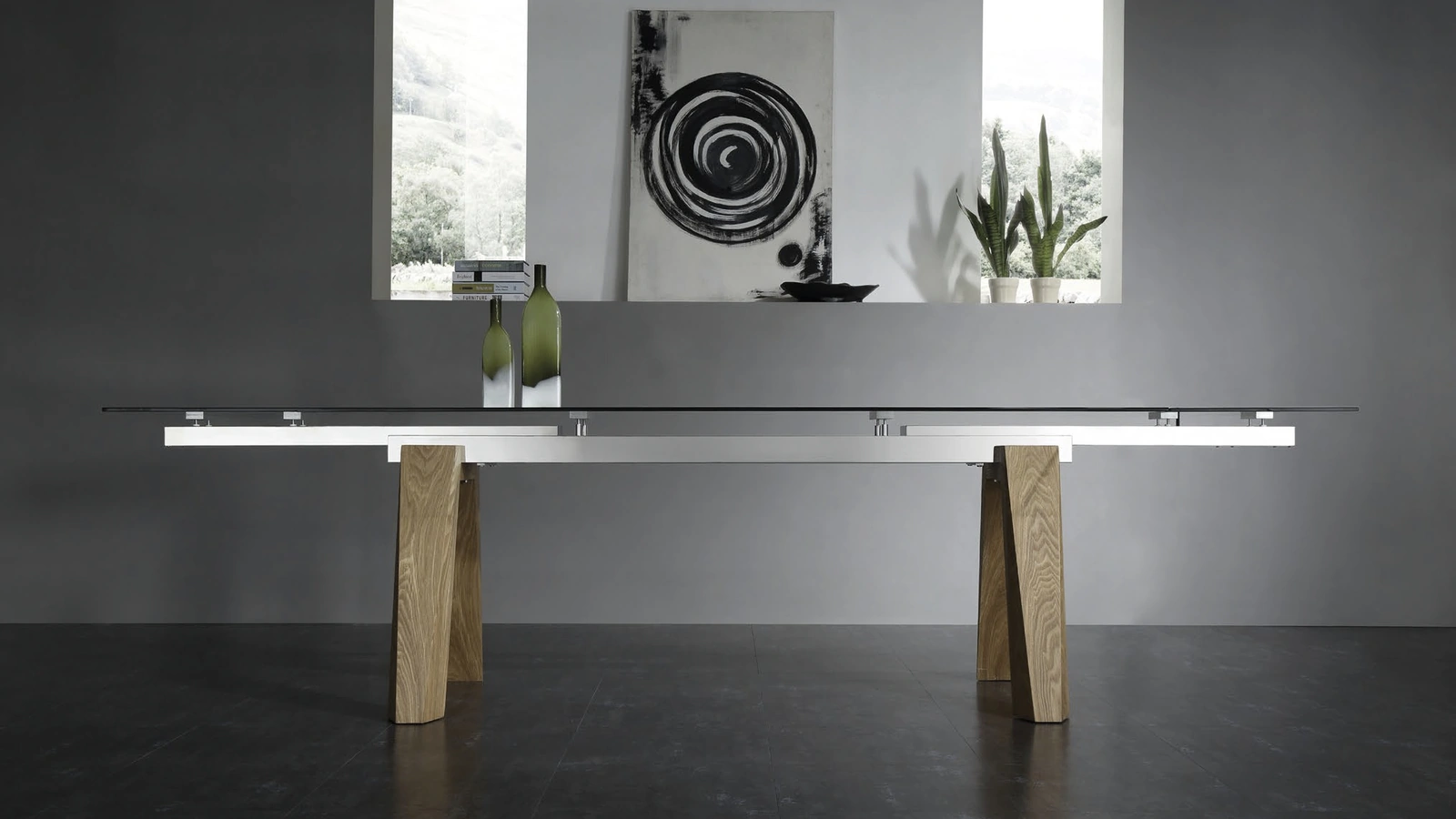 Tavolo allungabile Urban Style SD101 con top in vetro e gambe in Frassino di Imba Srl