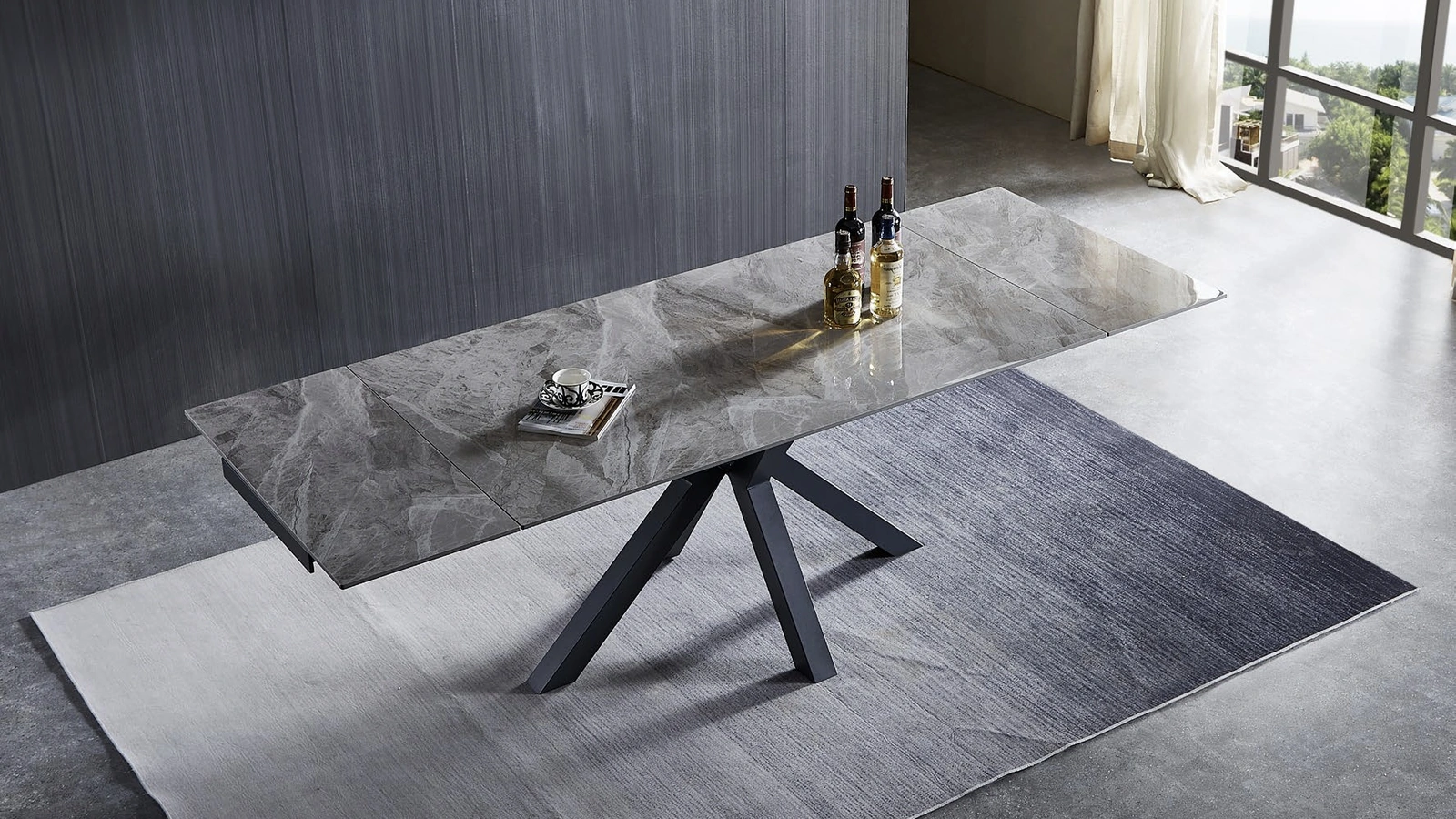 Tavolo allungabile Urban Style SD110 in gres Grigio chiaro venato lucido e base in acciaio di Imba Srl