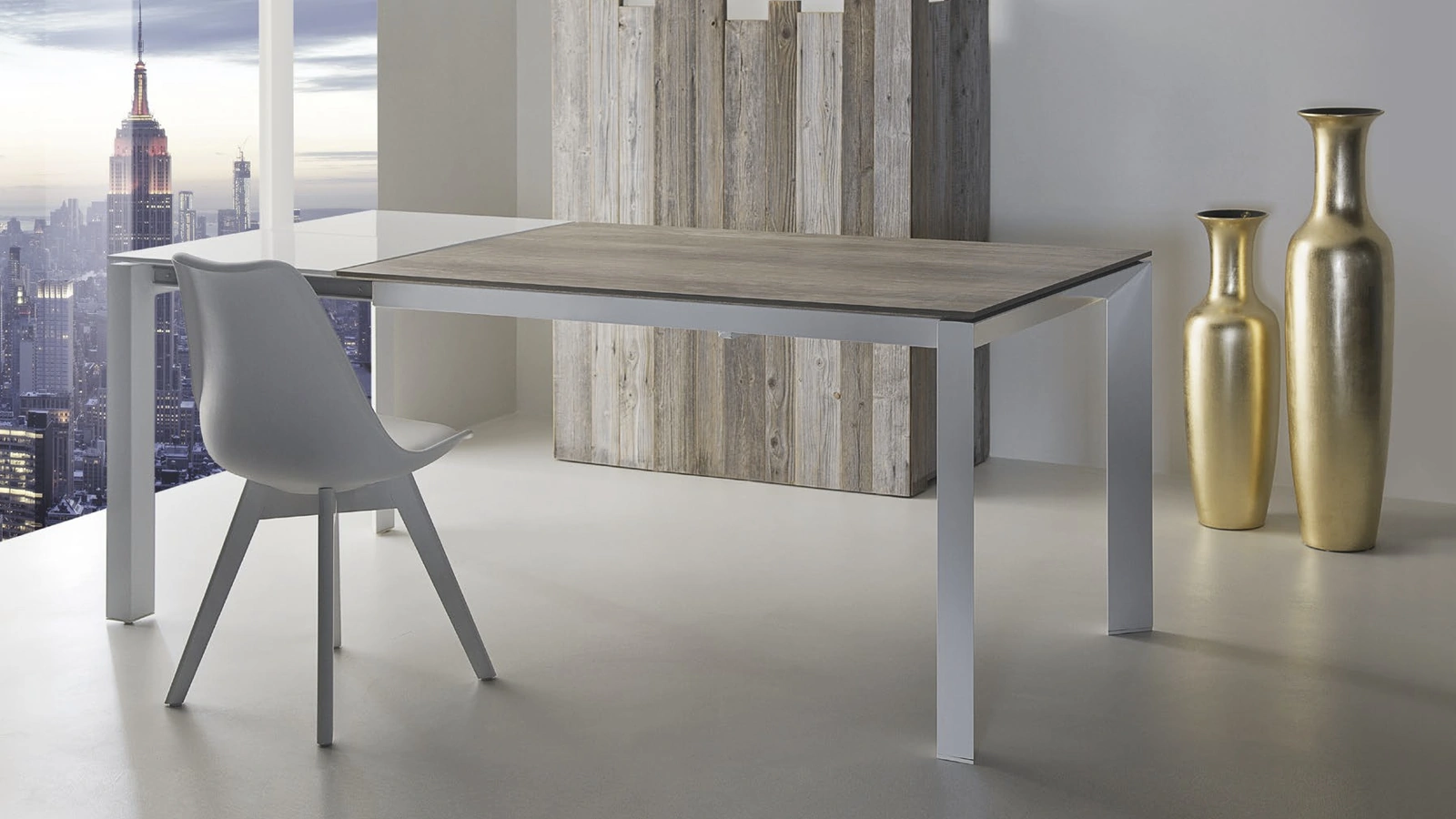 Tavolo allungabile Urban Style SD116 con top in laminato Quercia e base in acciaio verniciato Bianco di Imba Srl