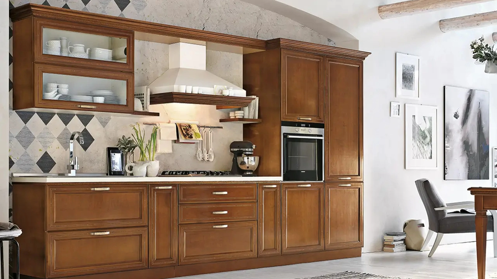 Cucina Classica lineare in legno I Ciliegi composizione 01 di Le Fablier