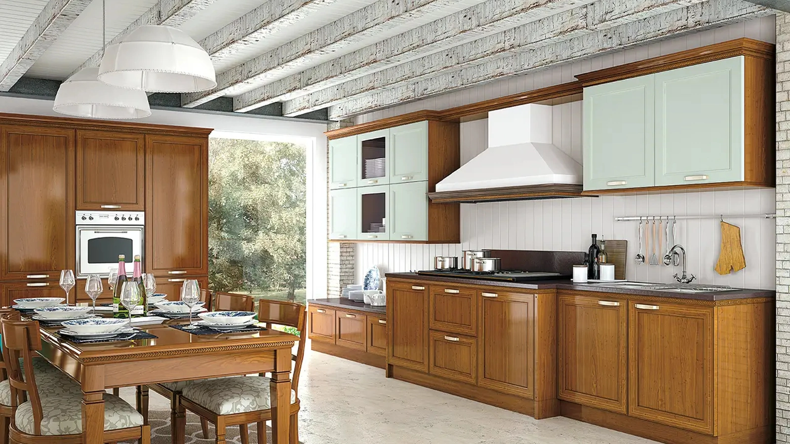 Cucina Classica ad angolo bicolore in legno naturale e laccato I Ciliegi composizione 05 di Le Fablier