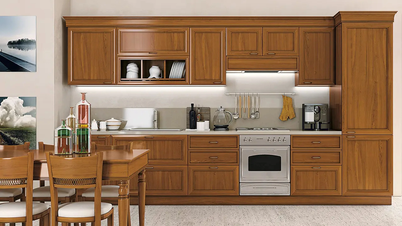 Cucina Classica lineare in legno Le Gemme composizione 05 di Le Fablier