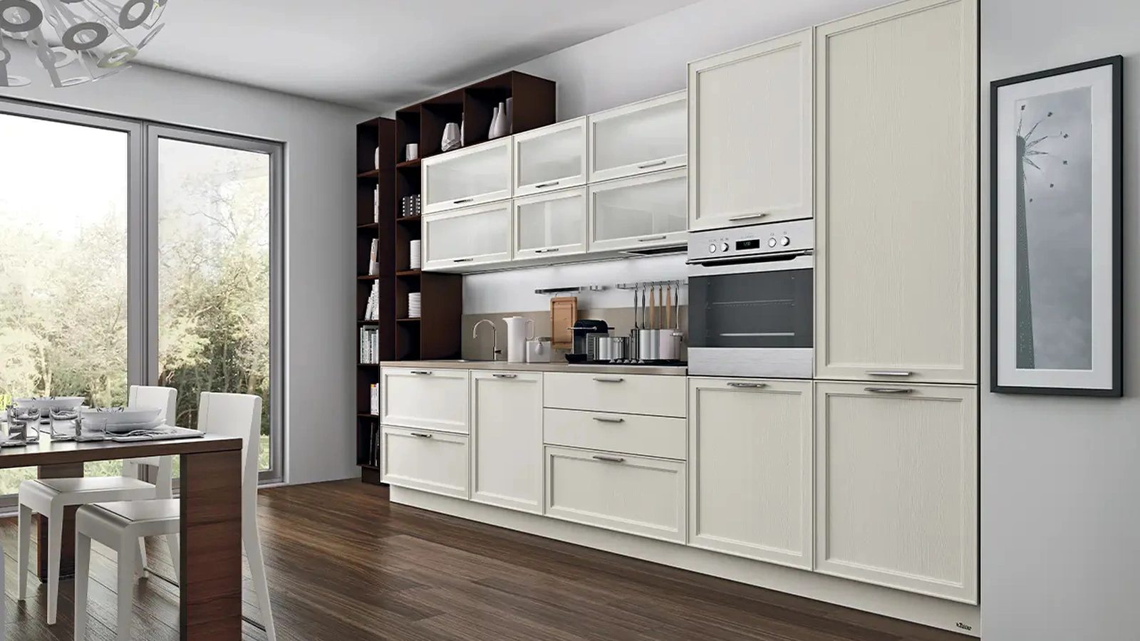 Cucina lineare su misura in legno laccato Bianco opaco Melograno Cucina composizione 01 di Le Fablier