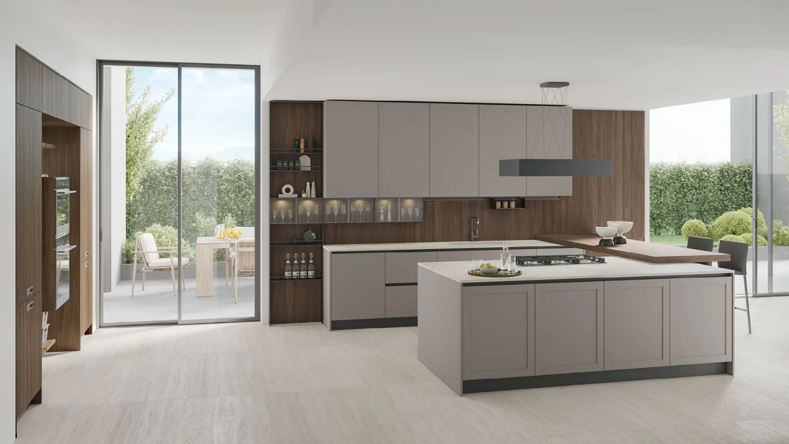 Infinity 03 Rovere Liquirizia, Grigio Fumo, top Dekton Entzo.