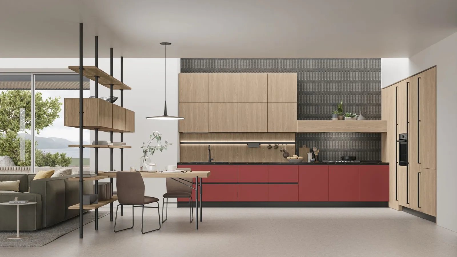 Young 01 Noce Marino, Corallo, top laminato Fossil Brown lucido.