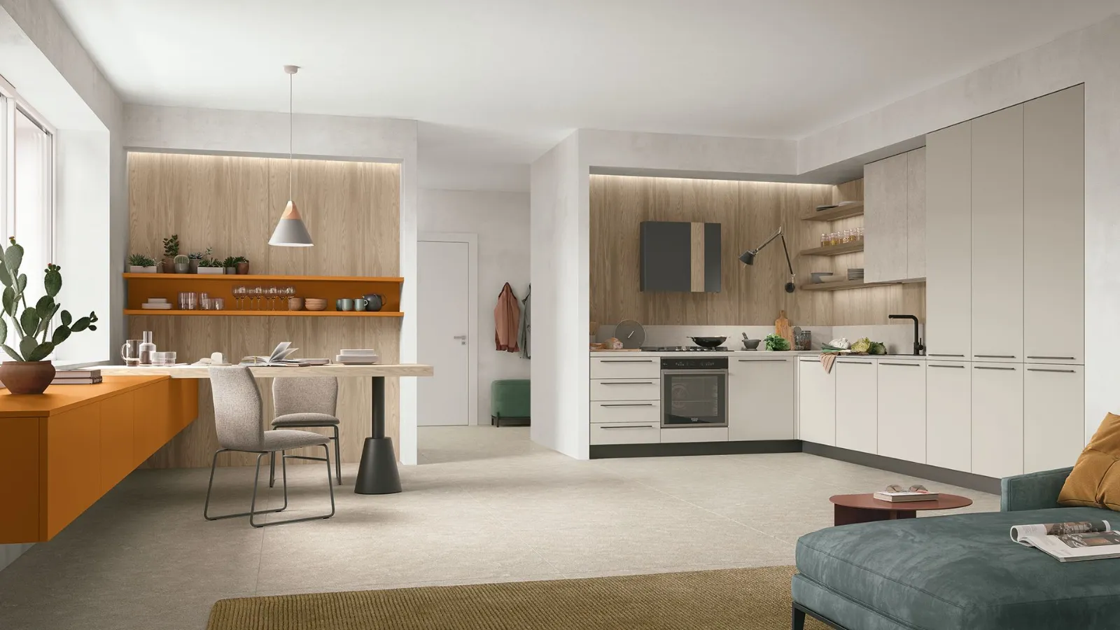 Young 07 Rovere Spiga, Ambra, Steppa, Pietra Ghiaia, top HPL Torano