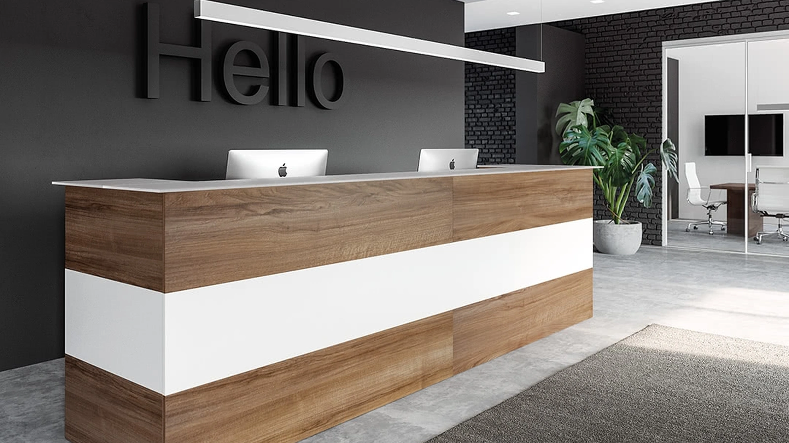 Bancone Reception OF51 in Noce e Bianco nobilitato di Giessegi