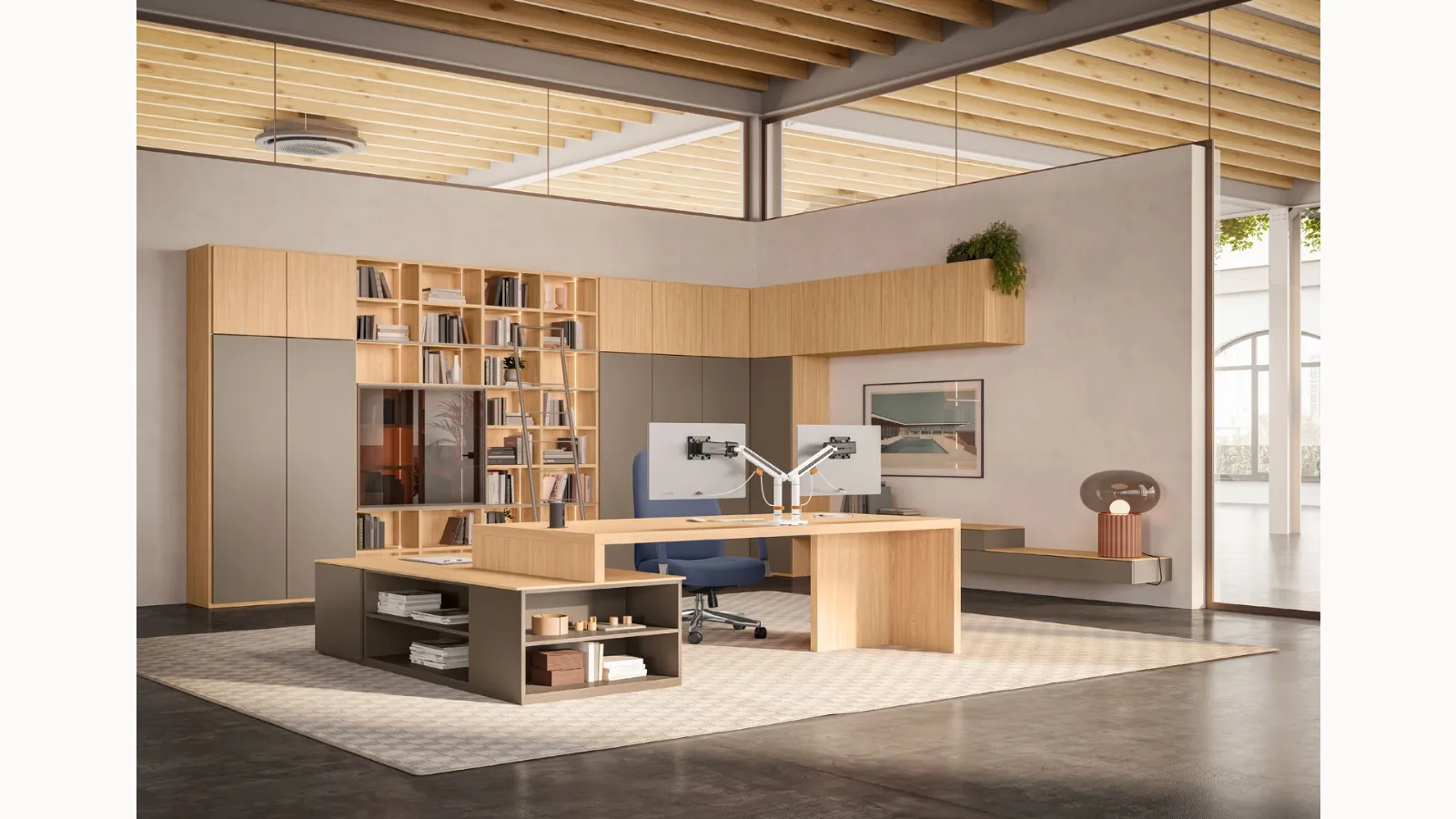 Scrivania Direzionale e libreria angolare OF111 di Giessegi