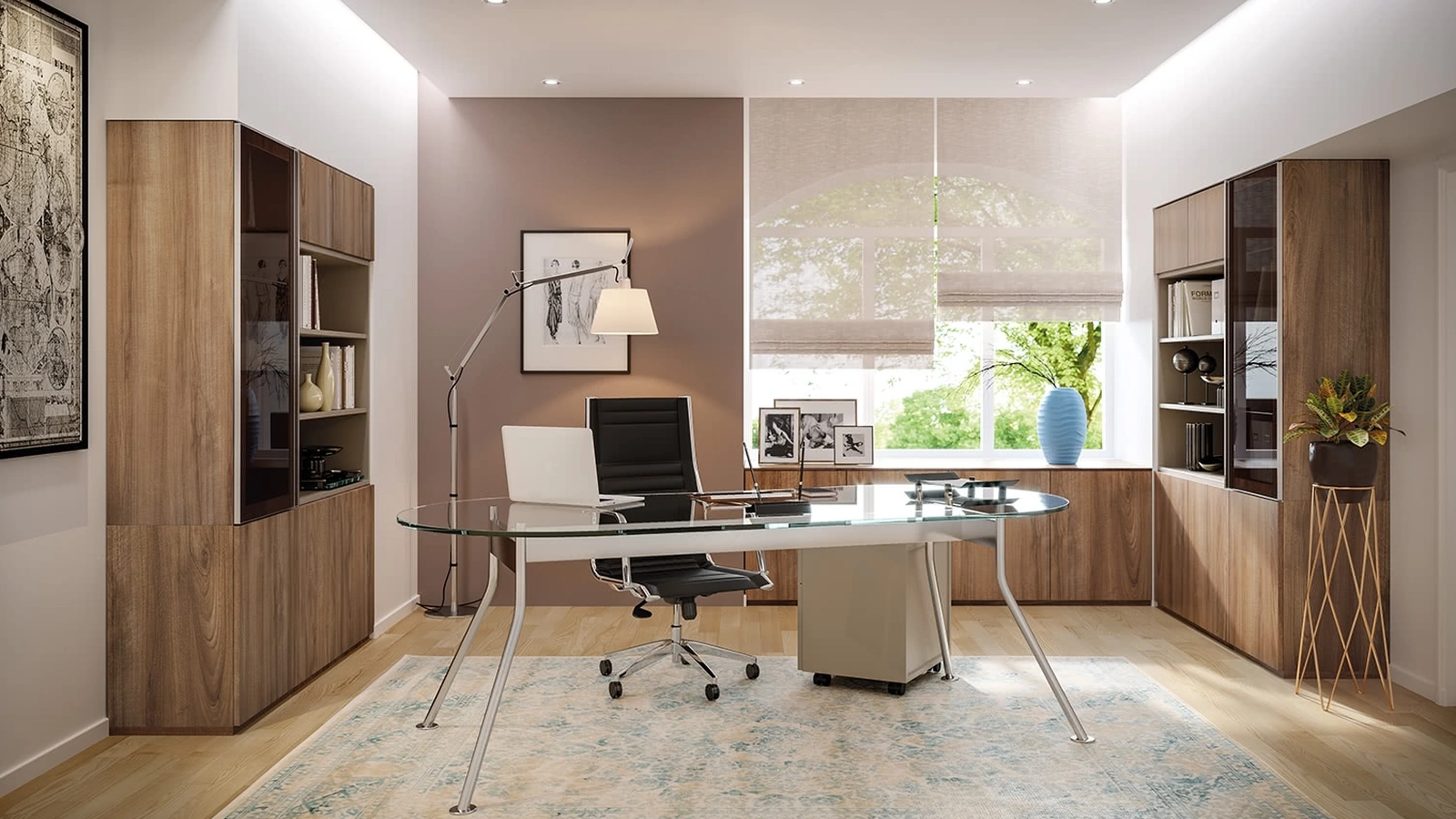 Scrivania Direzionale OF57 in vetro con gambe in metallo di Giessegi