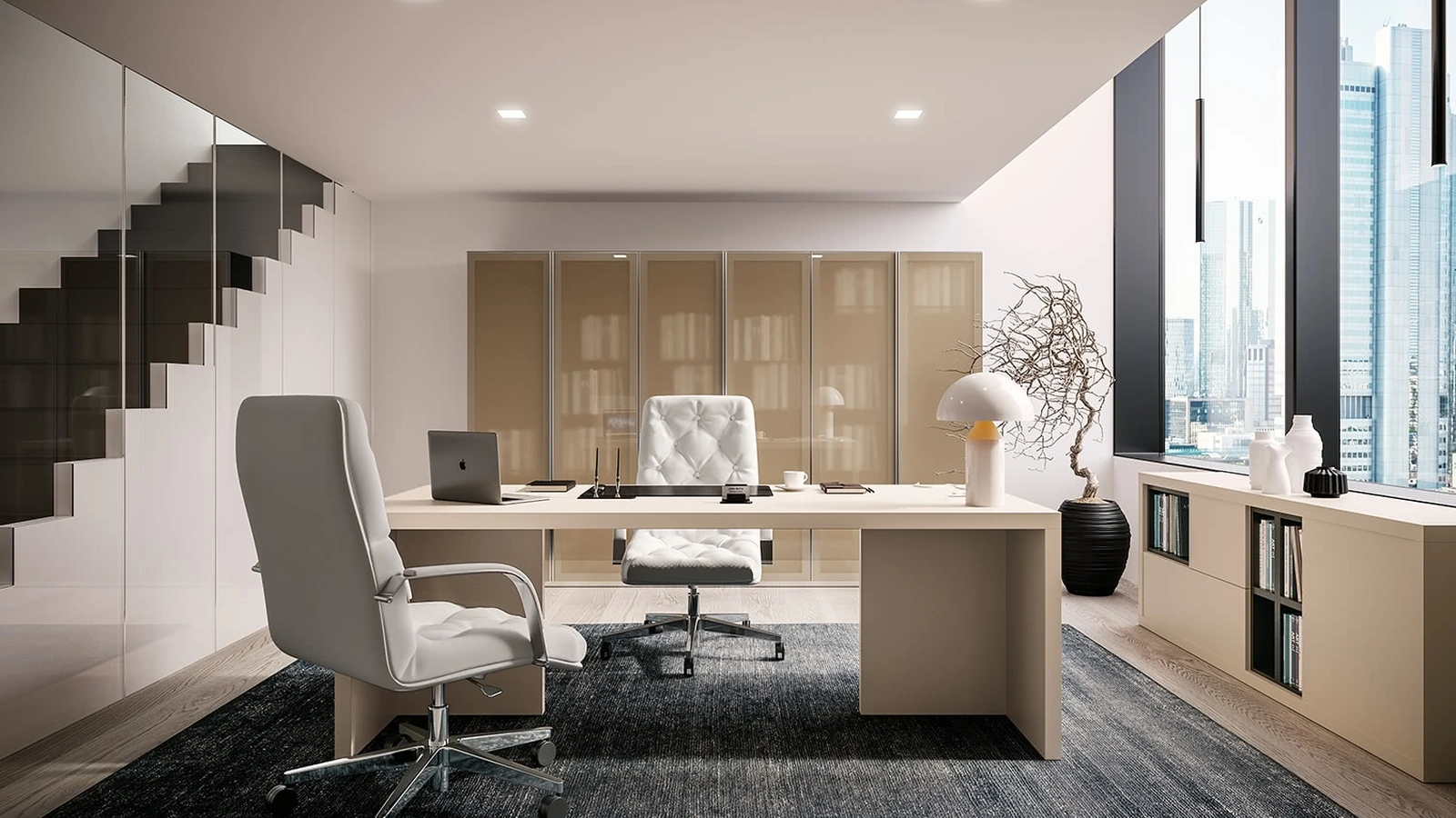 Scrivania Direzionale con mobile archivio OF63 in laccato opaco Visone di Giessegi