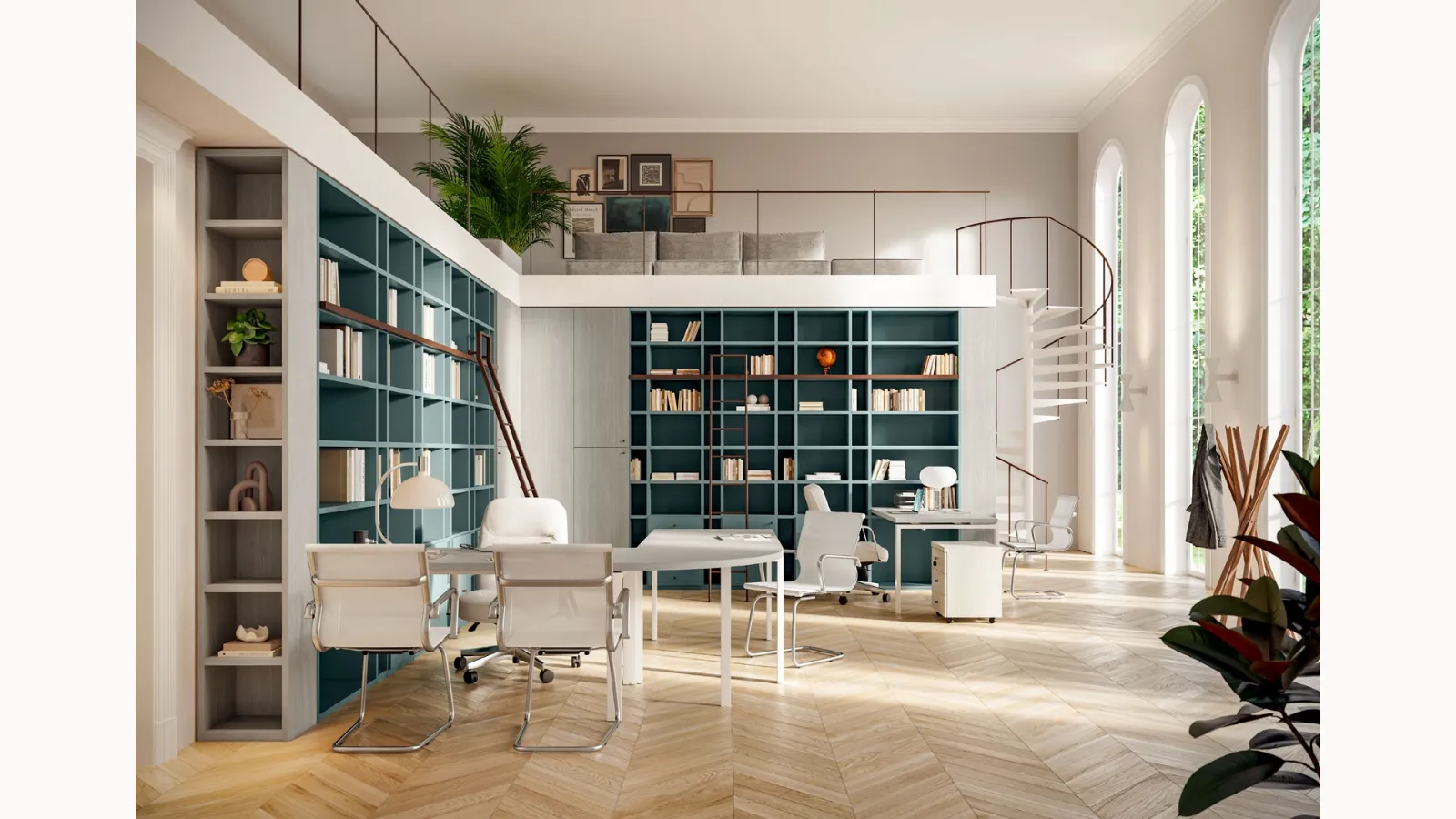 Scrivania Operativa OF109 con libreria angolare di Giessegi