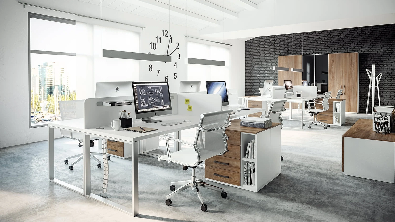 Scrivania Operativa OF51 in Bianco e Noce nobilitato di Giessegi