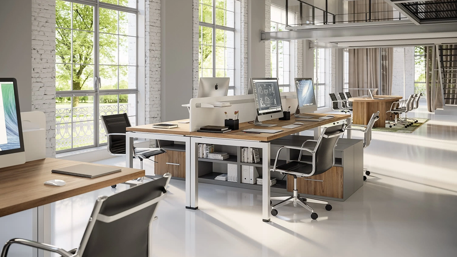 Scrivania Operativa con mobile archivio OF59 in Noce nobilitato di Giessegi