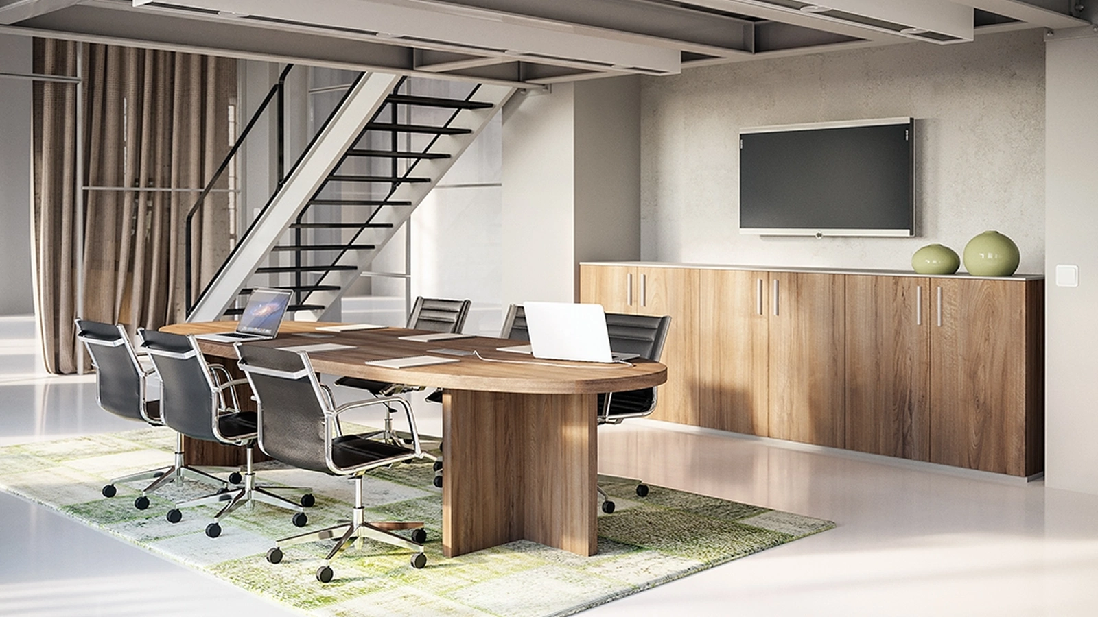 Scrivania Operativa per Sala riunioni con mobile OF59 in Noce nobilitato di Giessegi