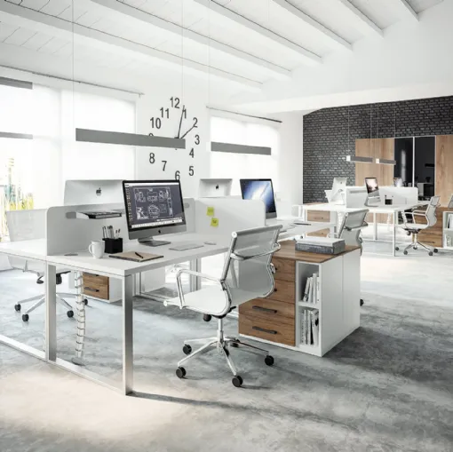 Scrivania Operativa OF51 in Bianco e Noce nobilitato di Giessegi